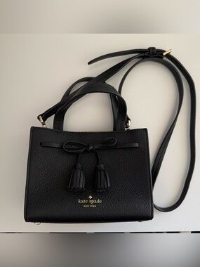kate spade black pebbled leather crossbody with tassel bow